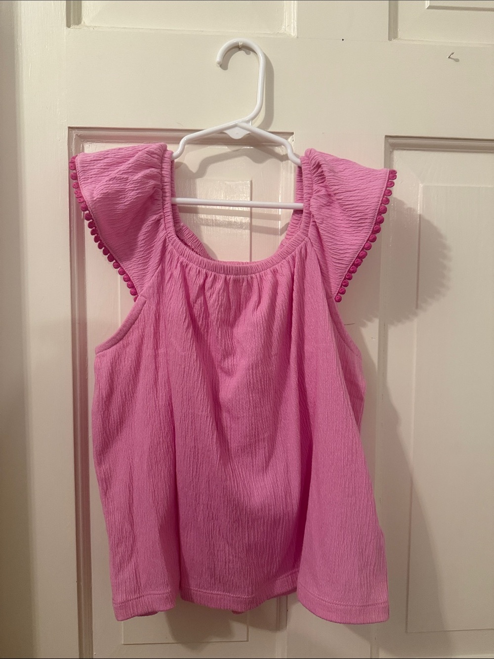 Crewcuts Pink Pom-Trim Flutter Tank Top